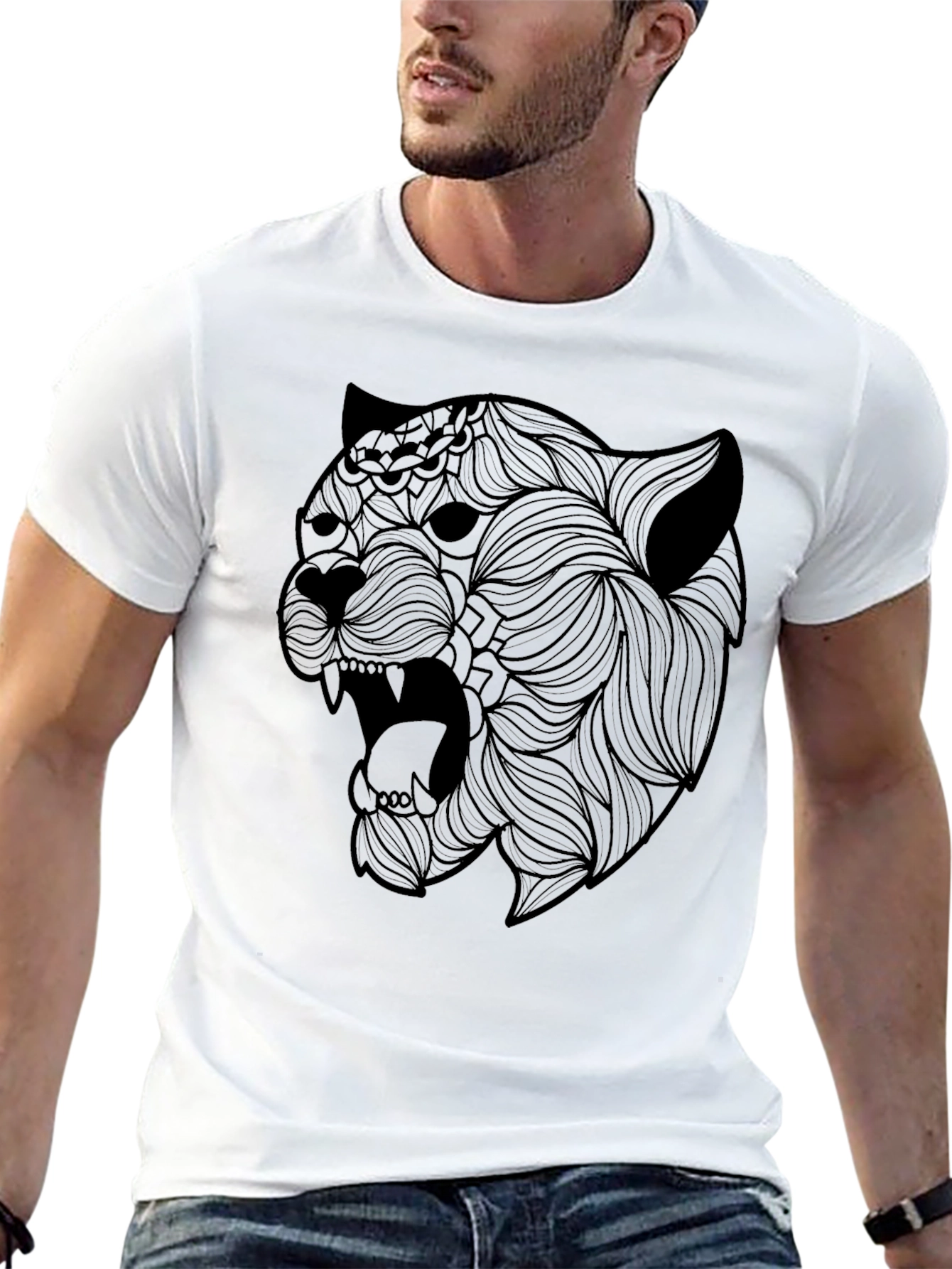 Black T-Shirt with Artistic Panther Graphic