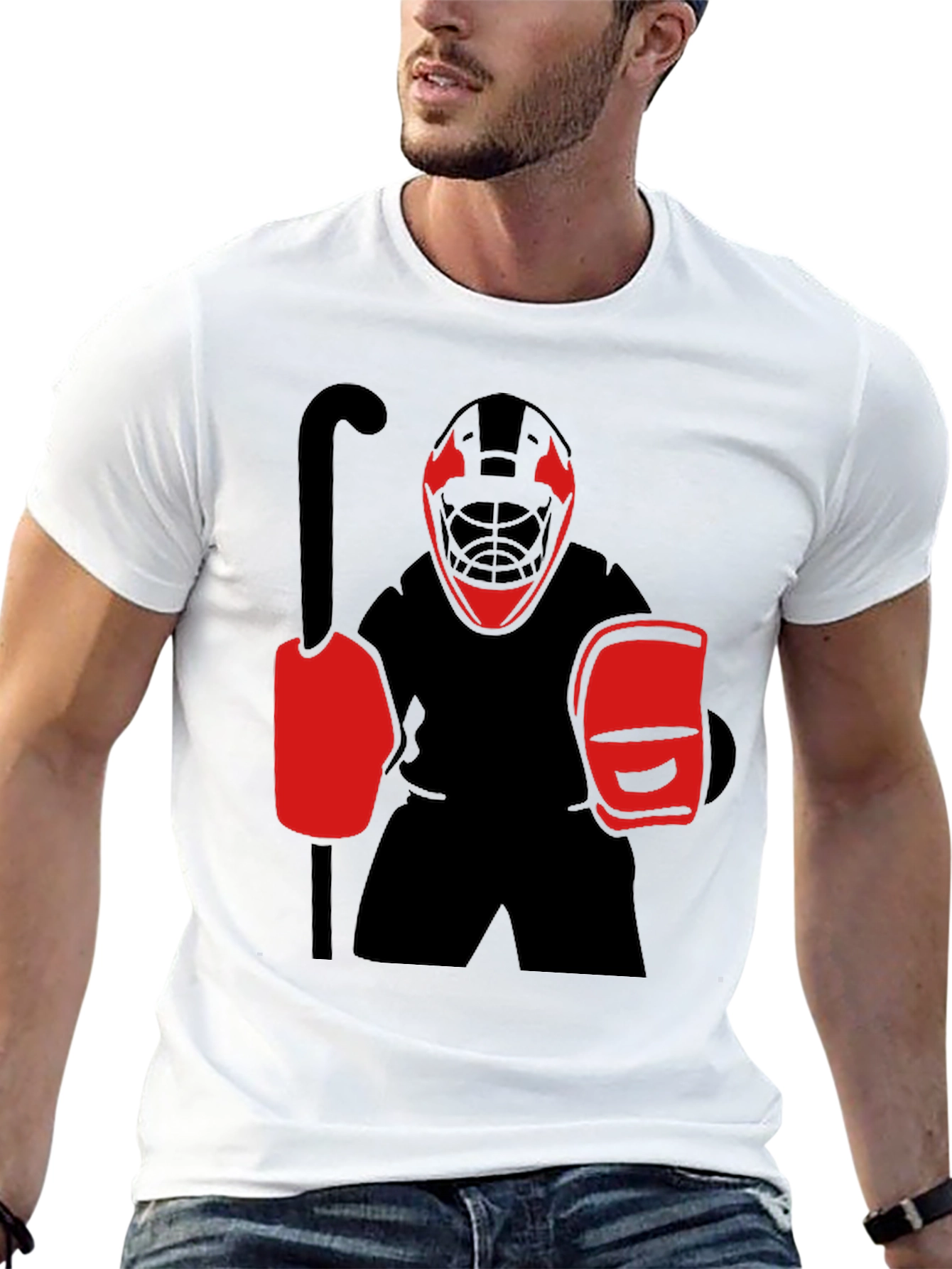 Hockey Goalie Graphic Tee - Black Cotton T-Shirt