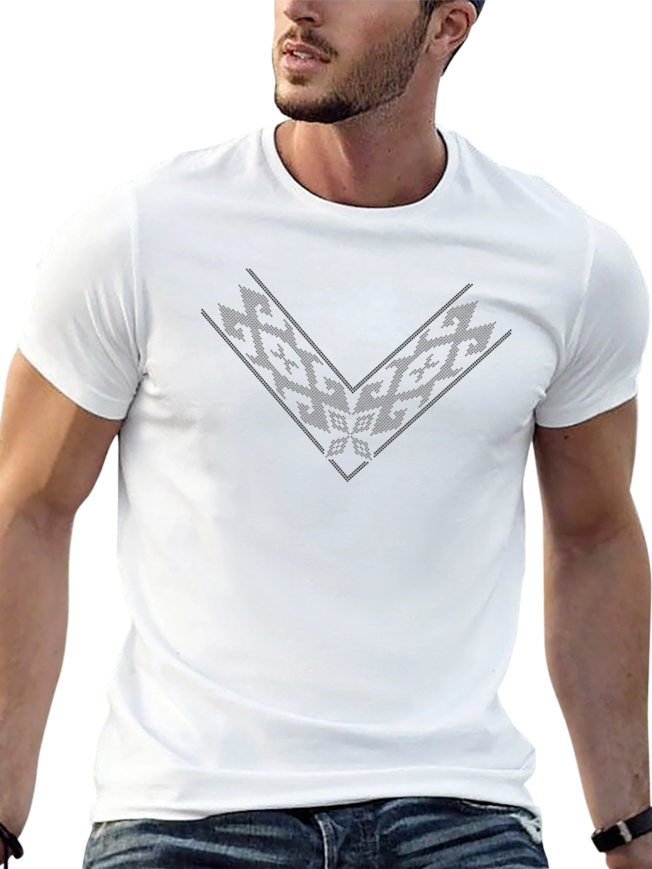 Geometric V-Neck Mens Black T-Shirt