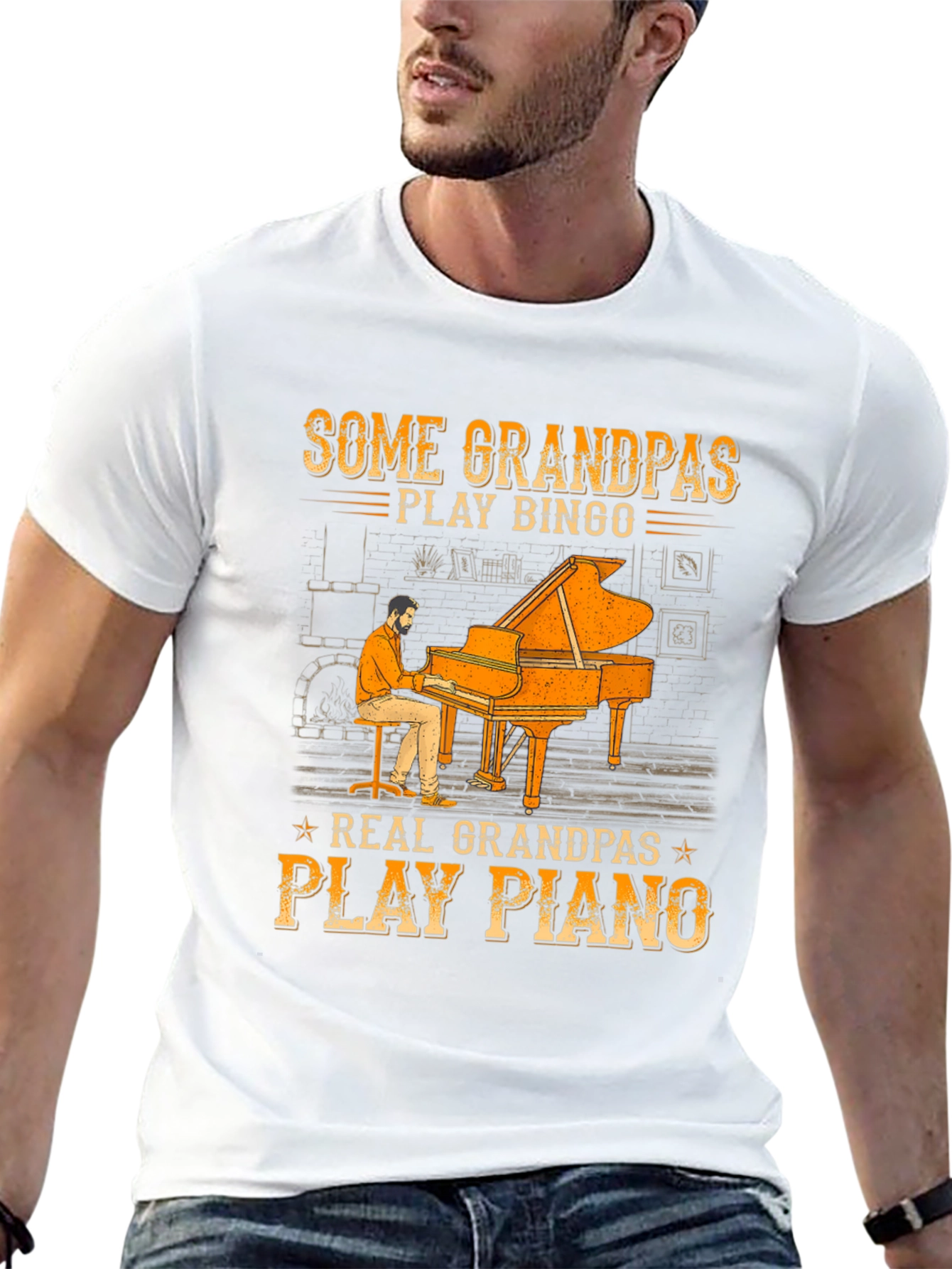 Grandpa Piano Player Graphic Tee - Cool Grandparent Gift
