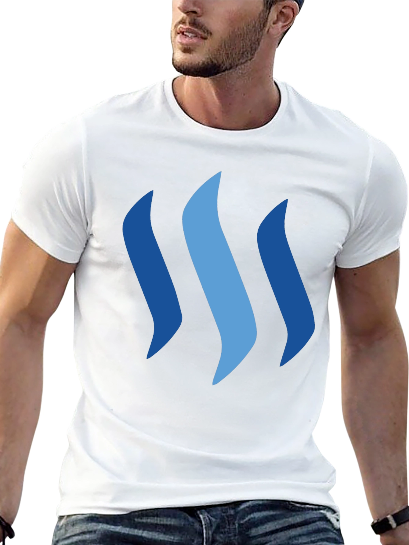 Stylish Blue Graphic Print Black T-Shirt
