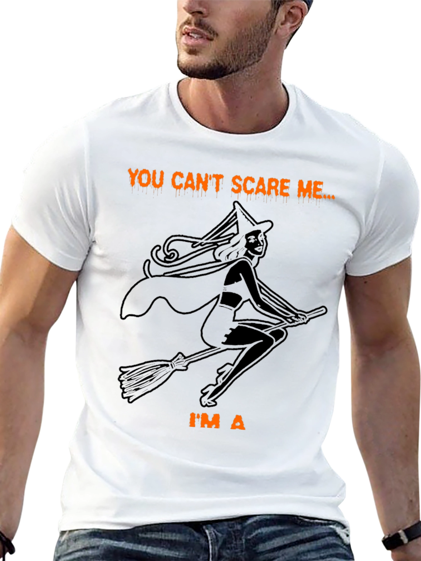 Halloween Witch Graphic T-Shirt - You Cant Scare Me