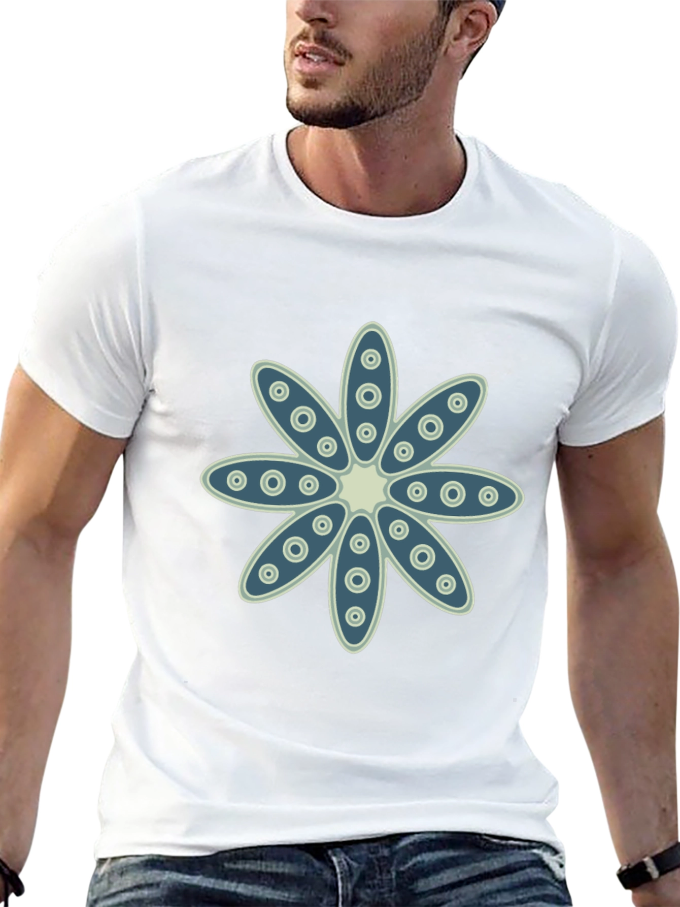 Floral Print Crew Neck Black T-Shirt