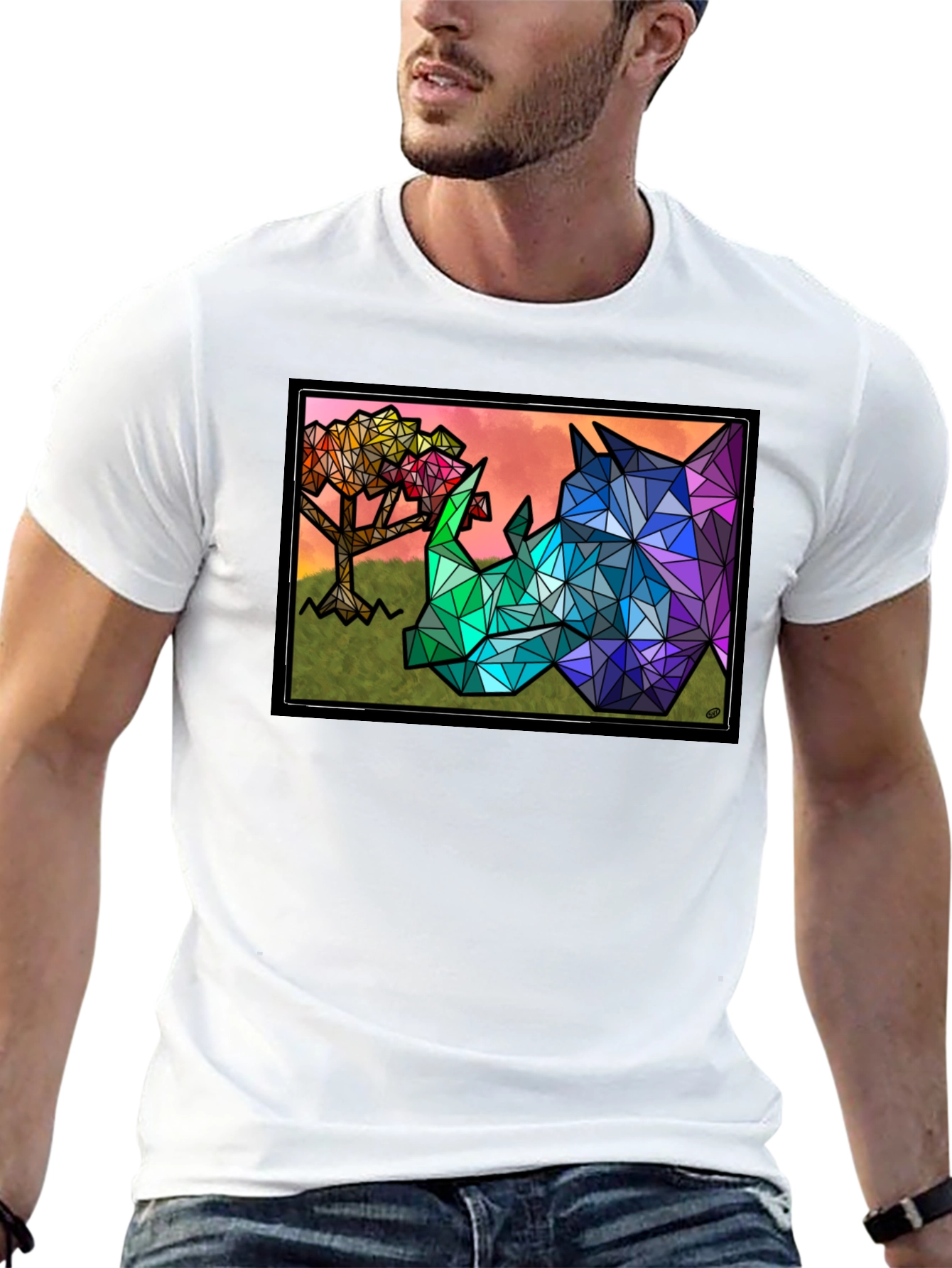 Geometric Rhino Graphic Tee - Unique Mens T-Shirt