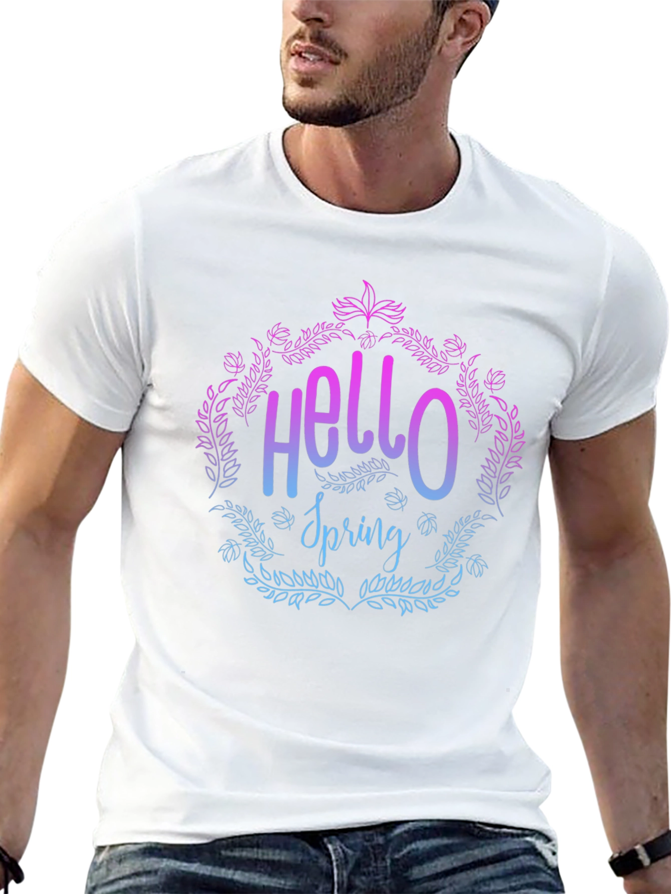 Hello Spring Floral Graphic T-Shirt - Black