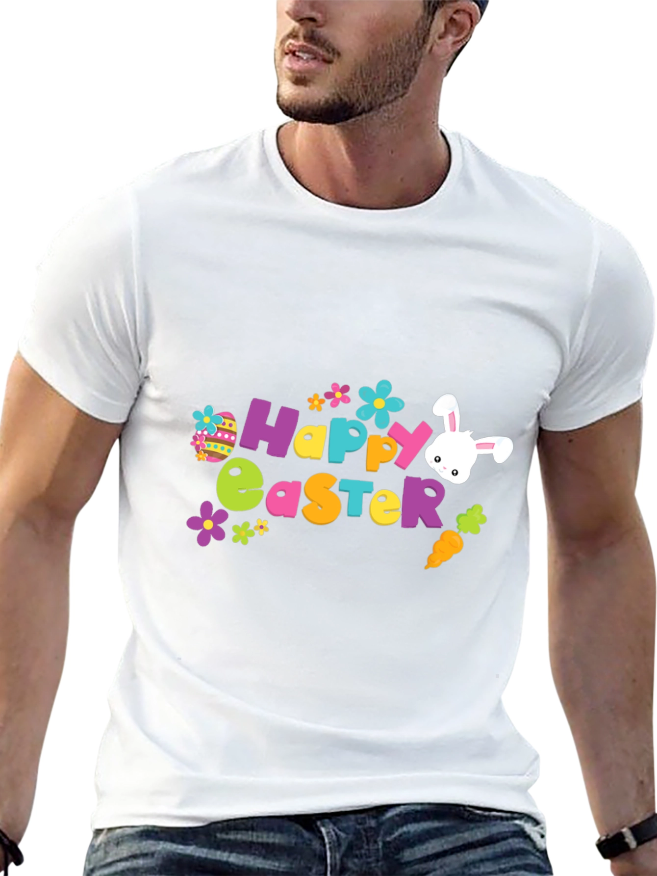 Happy Easter T-Shirt Bunny Egg Flower Graphic Tee