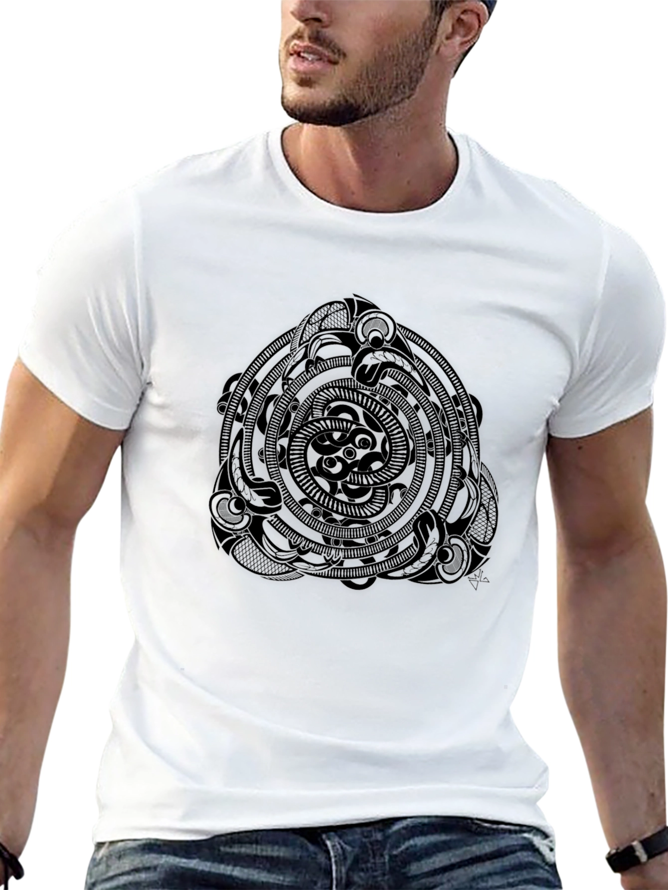 Mens Black T-Shirt with Tribal Circle Design