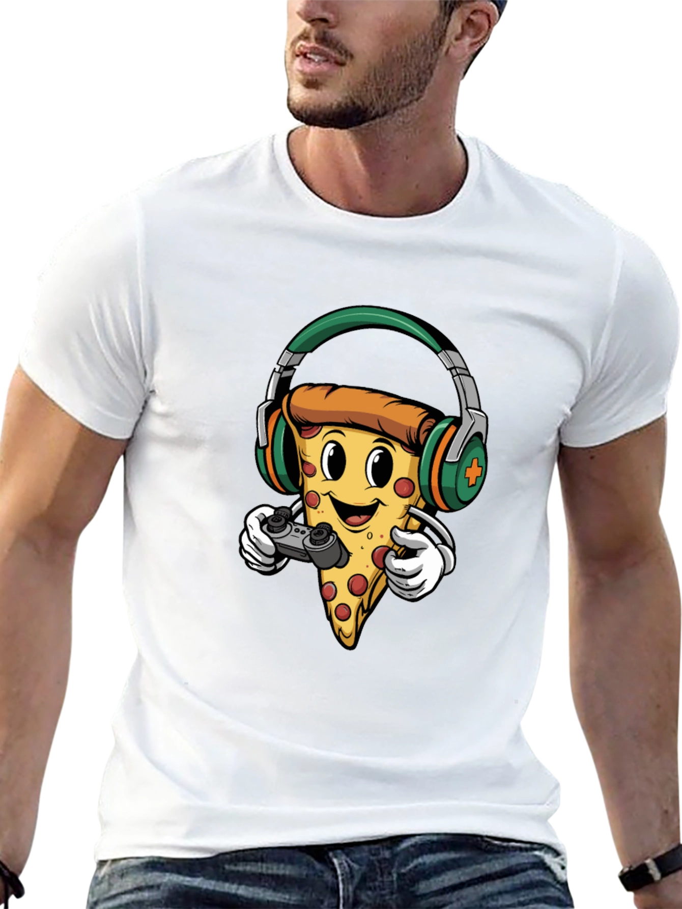 Pizza Gamer Graphic Tee - Cool Cartoon Foodie Shirt