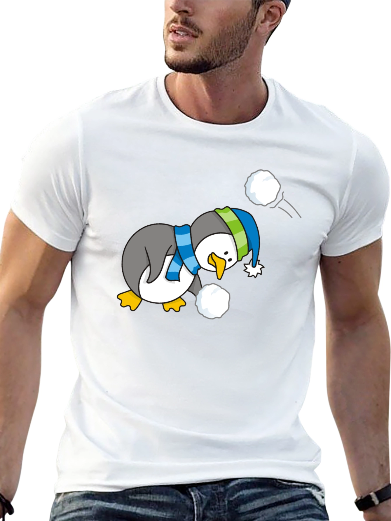 Penguin Snowball Fight Graphic Tee