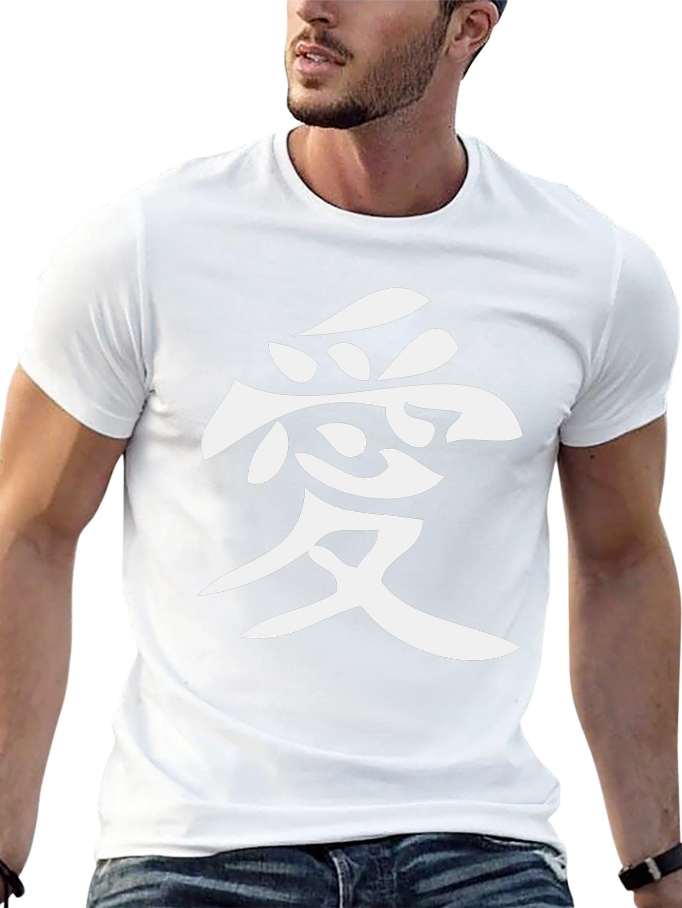 Black Tee with White Kanji Graphic