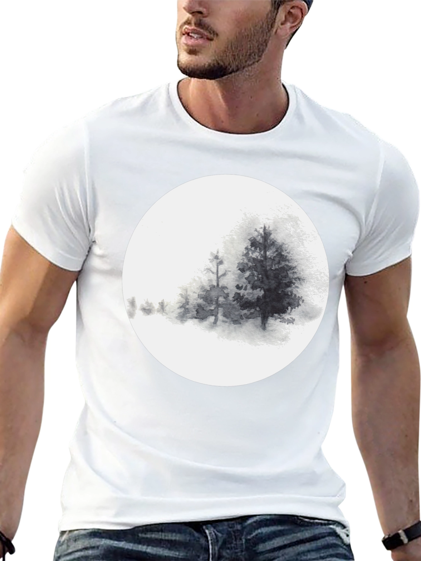Monochrome Forest Circle Graphic Tee