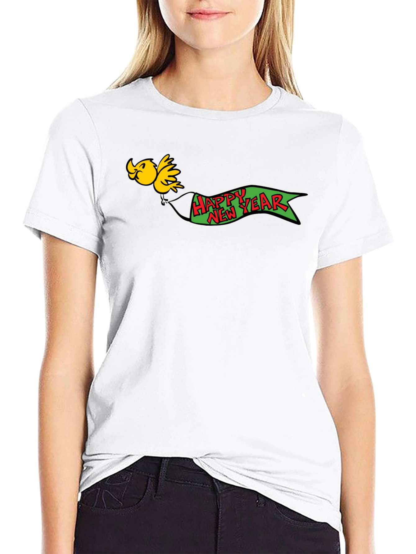 Festive New Year Bird Graphic Black T-Shirt