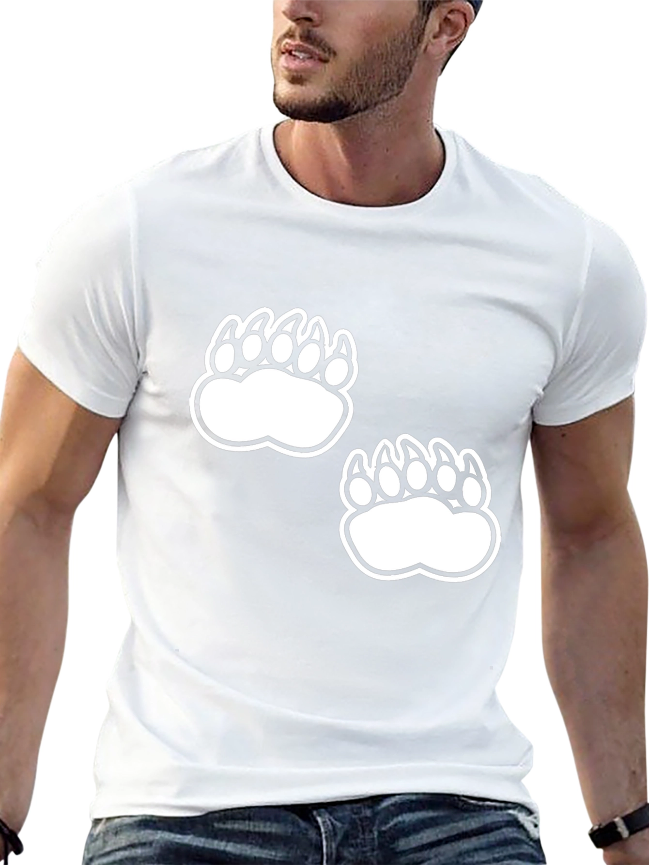 Black Tee with White Bear Paw Prints