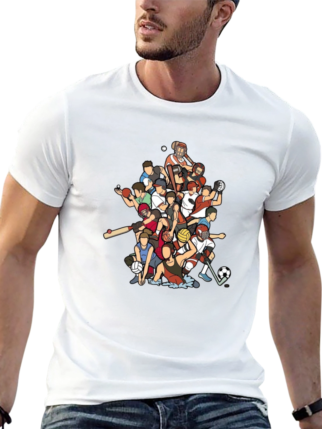 Sports Cartoon Black Graphic T-Shirt