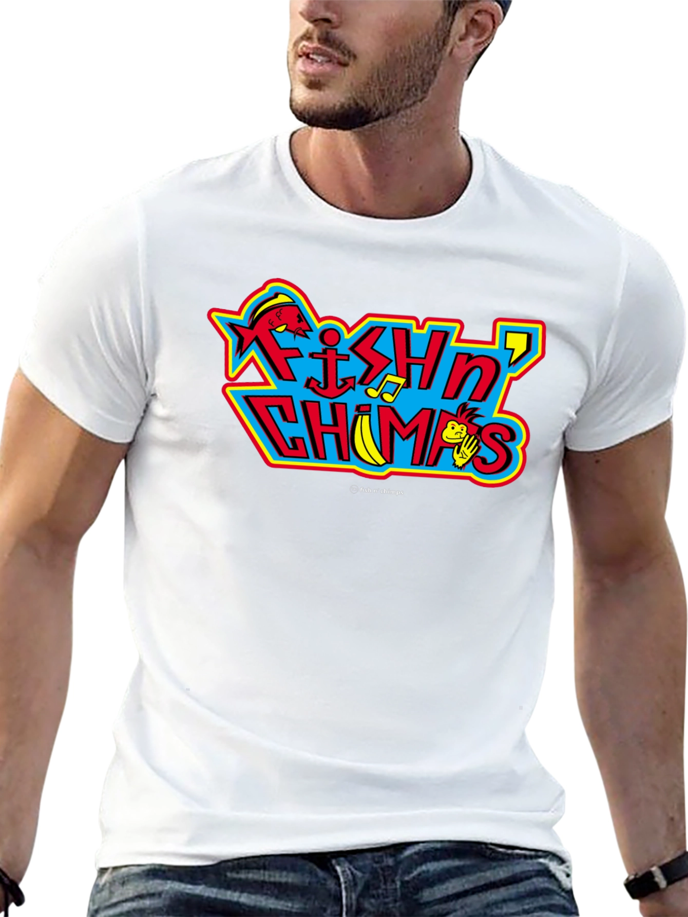 Fish N Chimps Black T-Shirt Quirky Design