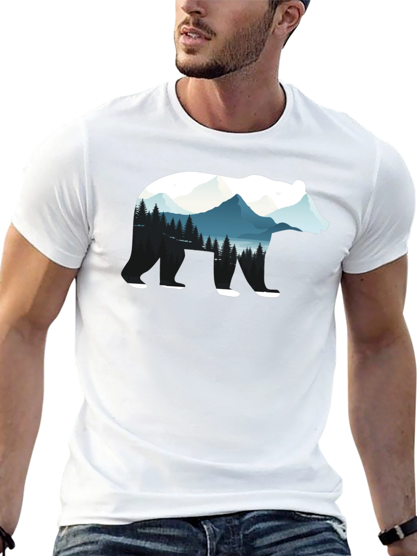 Bear Silhouette Nature Graphic Tee - Black