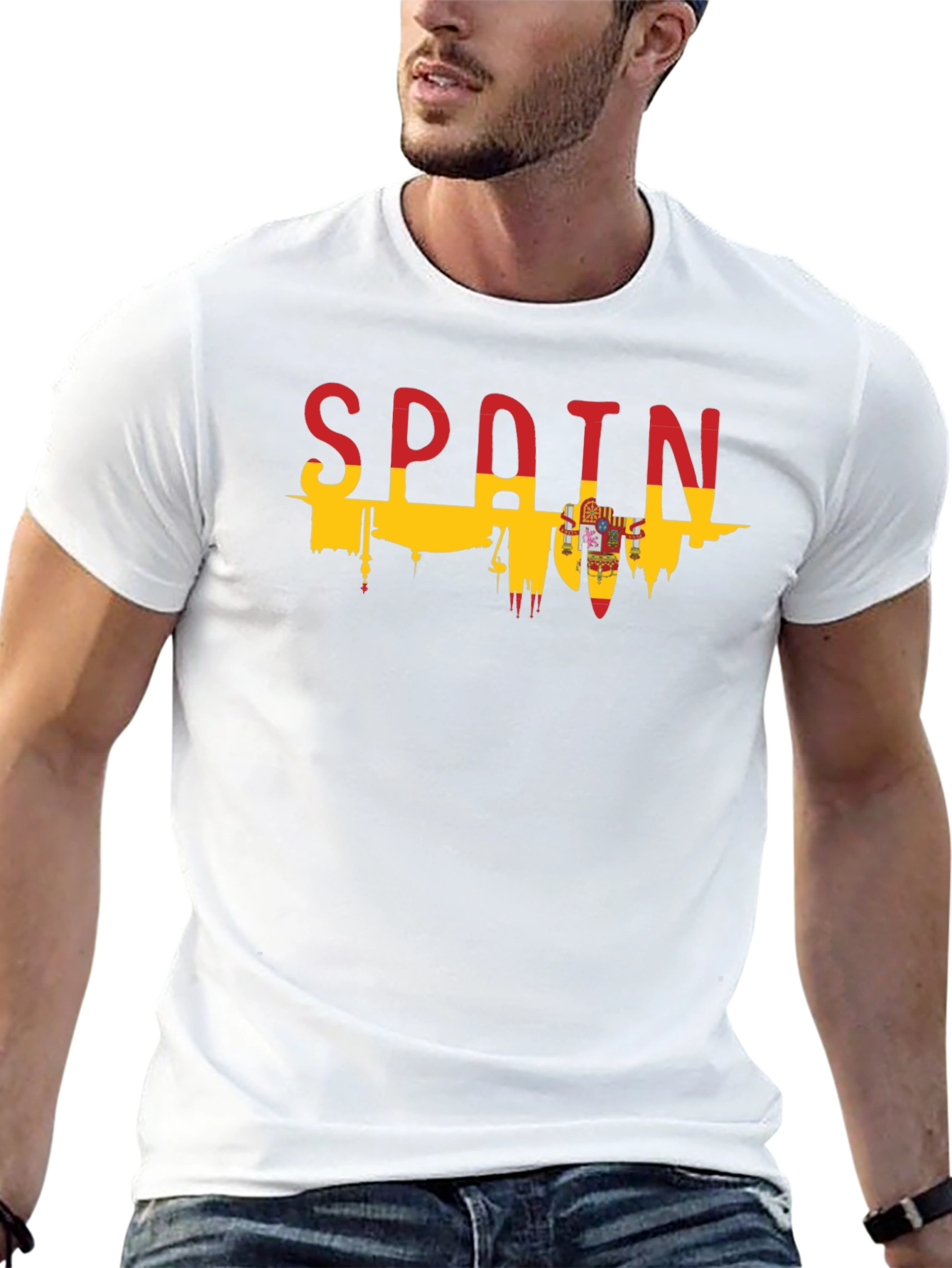 Spain Flag Skyline Graphic T-Shirt - Black