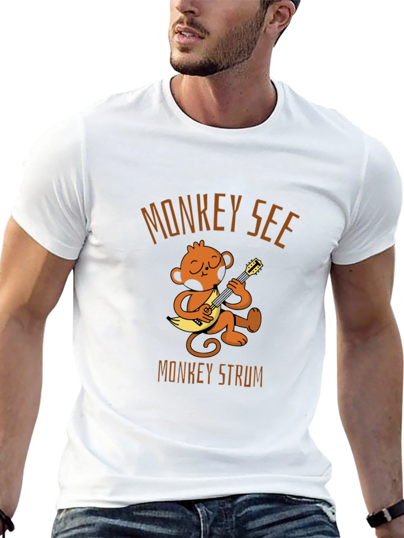 Monkey See Monkey Strum Black T-Shirt