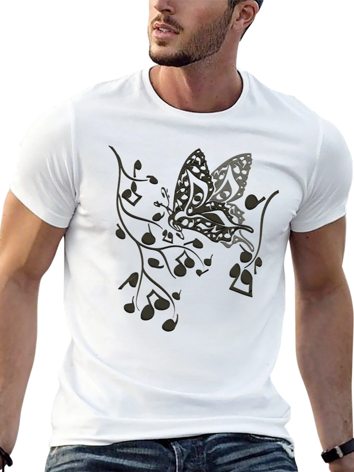 Musical Butterfly Graphic Tee - Black Casual T-Shirt