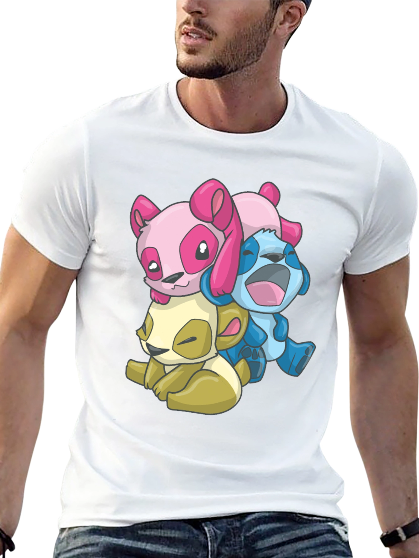 Cartoon Animal Stack Black T-Shirt