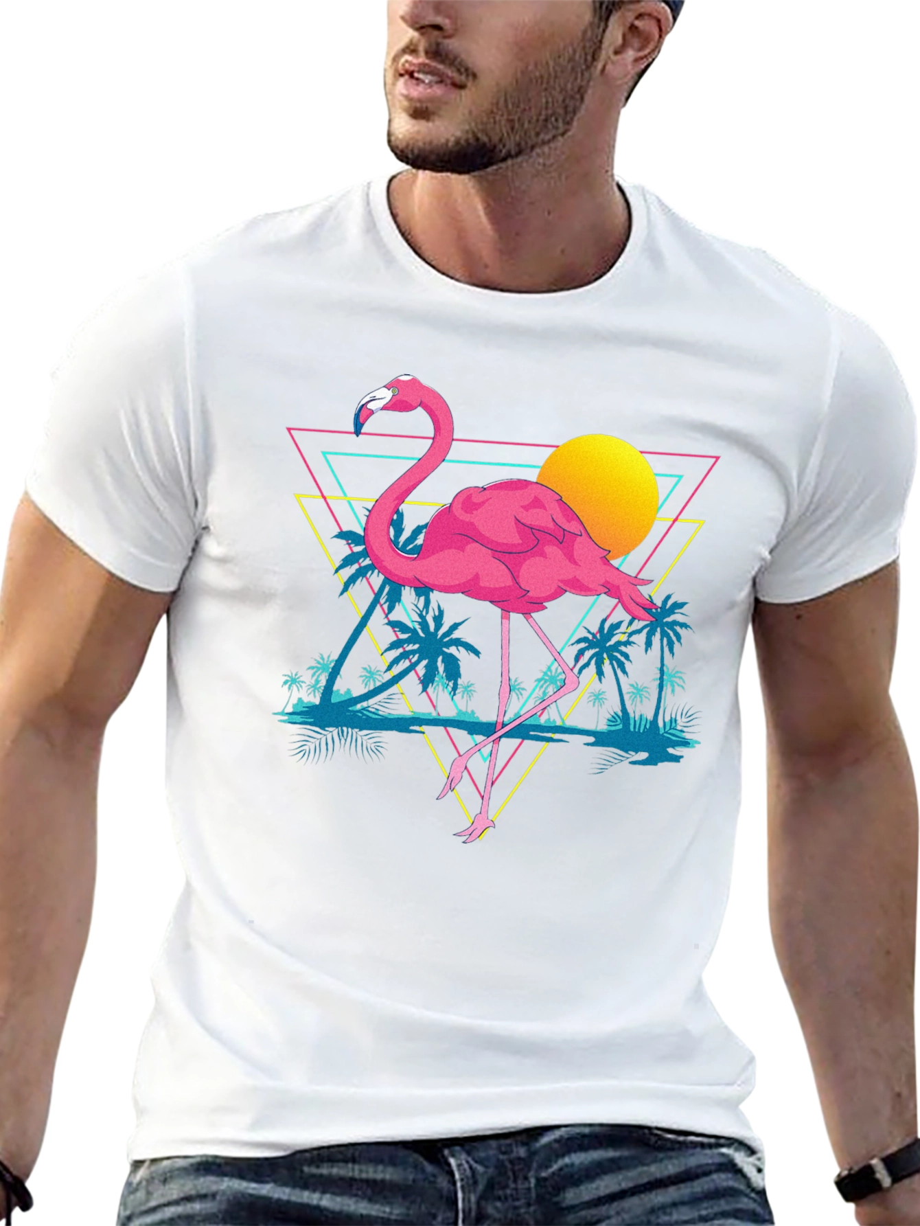Retro Flamingo T-Shirt - Black Cotton Graphic Tee