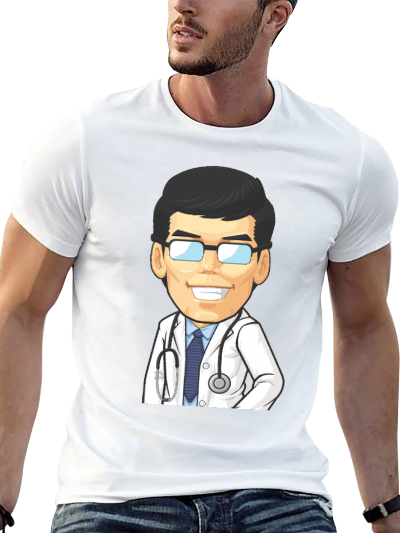 Cartoon Doctor Graphic Tee - Black