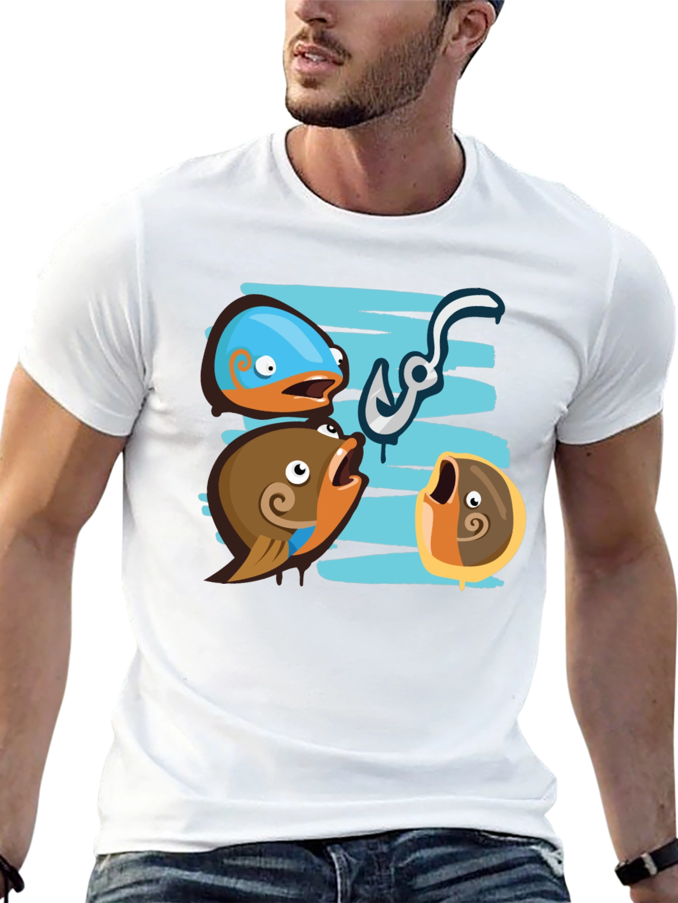 Funny Fish Hook Black T-Shirt
