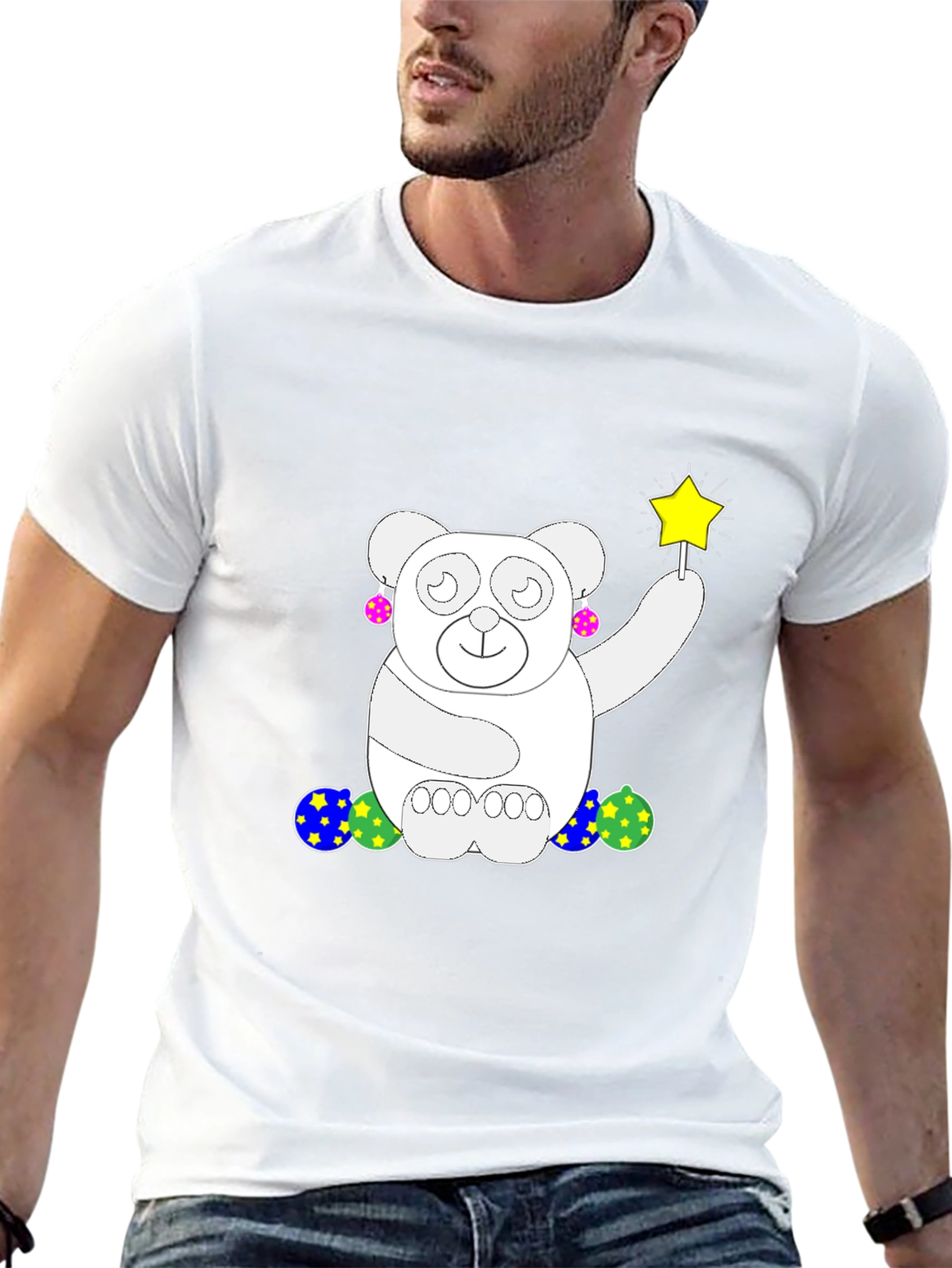 Whimsical Bear Graphic Tee - Black Cotton Comfort