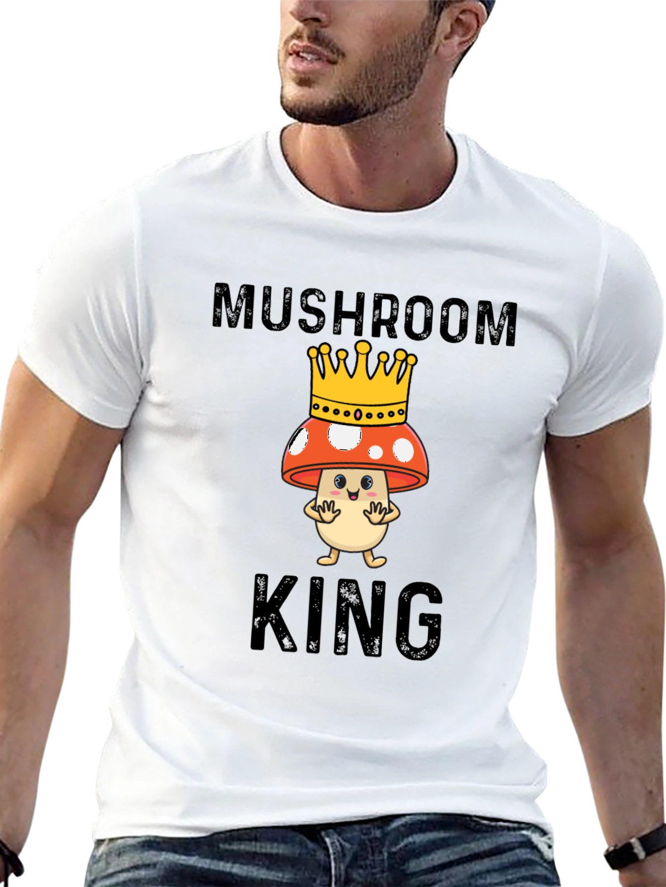 Mushroom King Graphic Tee - Funny Cartoon T-Shirt
