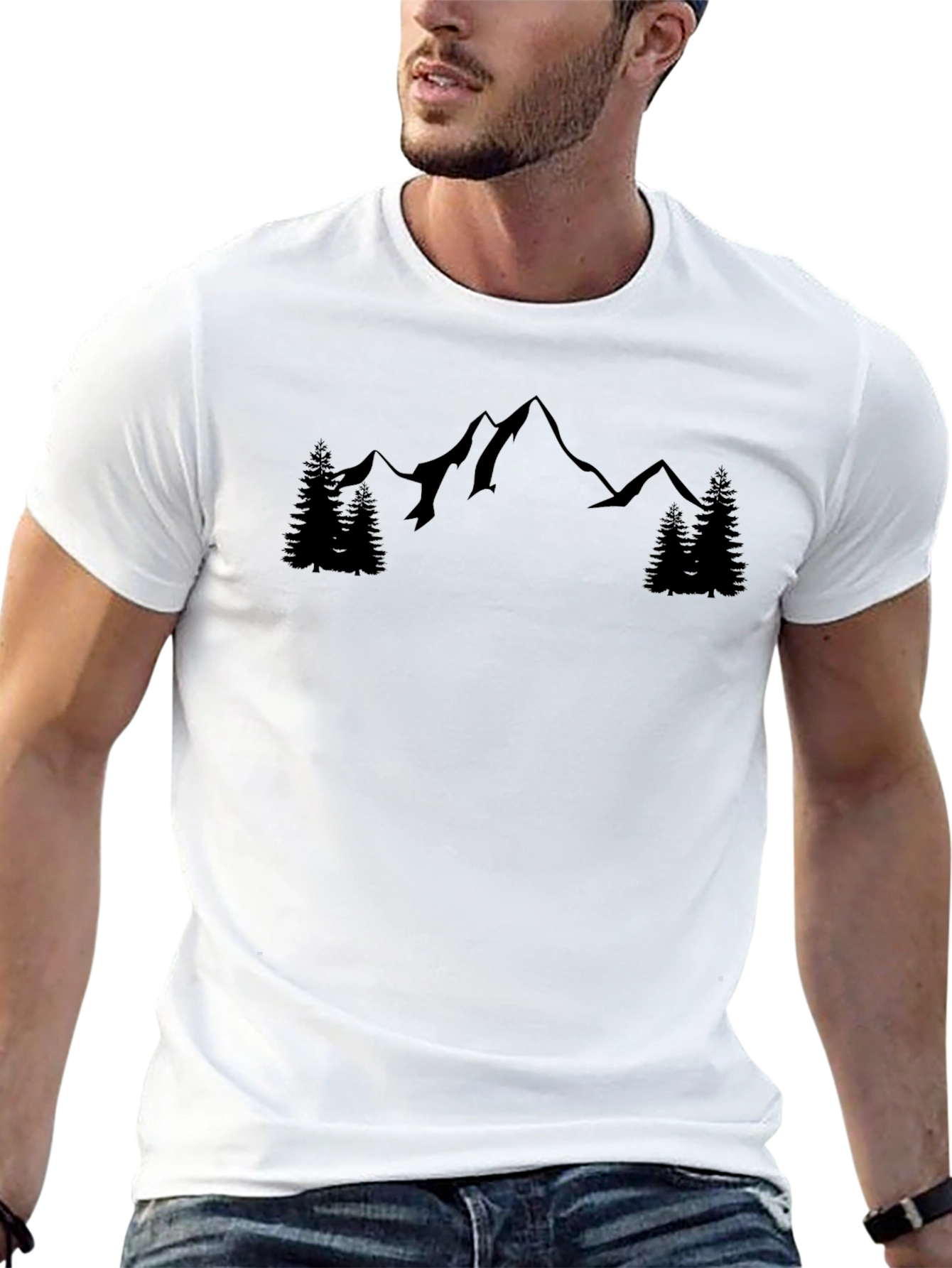 Mountain Peak Graphic Tee - Black Cotton Casual Shirt