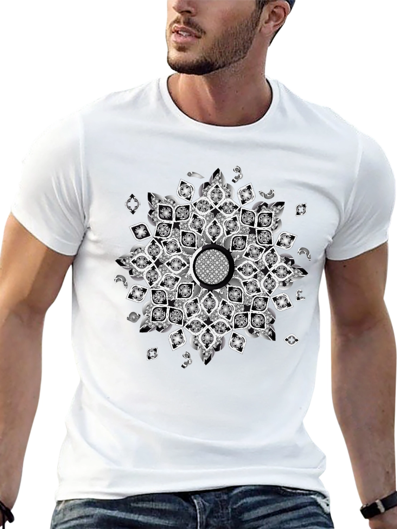 Black Tee with Mandala Design