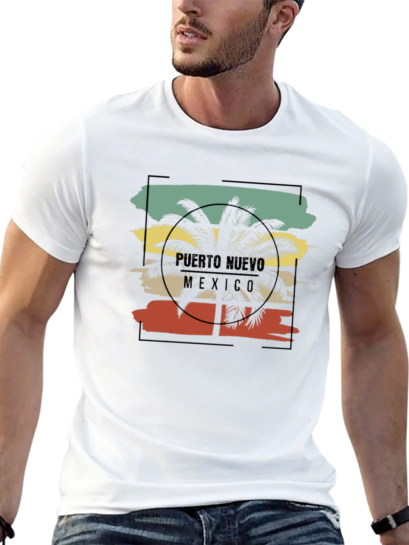 Puerto Nuevo Mexico Palm Tree Graphic T-Shirt