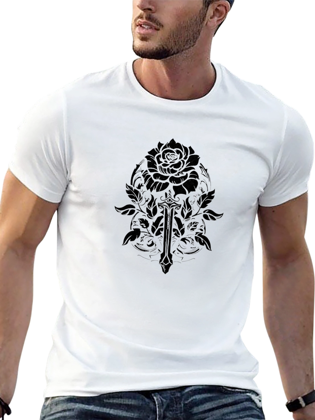 Rose & Sword Graphic Black T-Shirt
