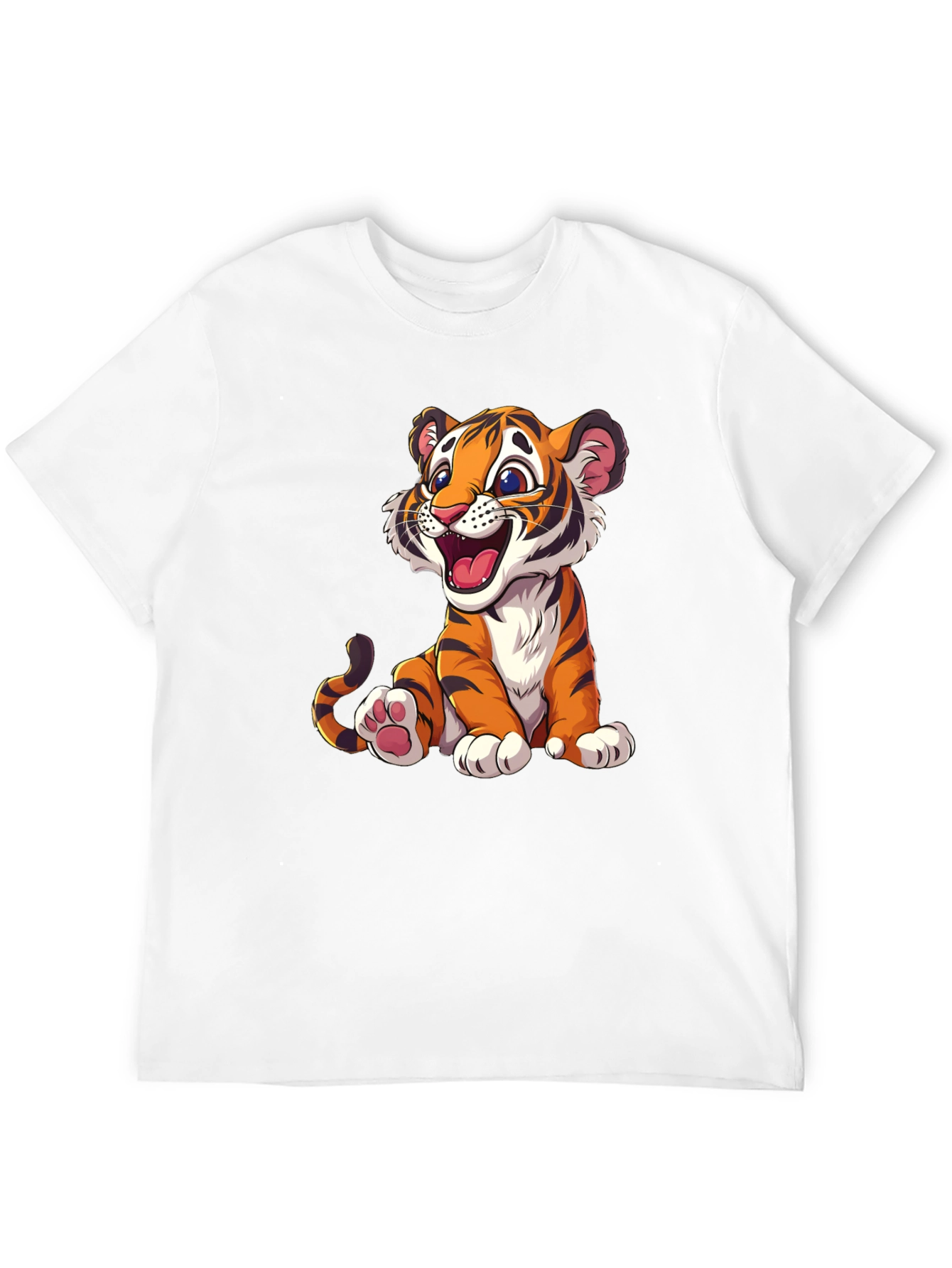 Cute Cartoon Tiger Graphic Tee - Black