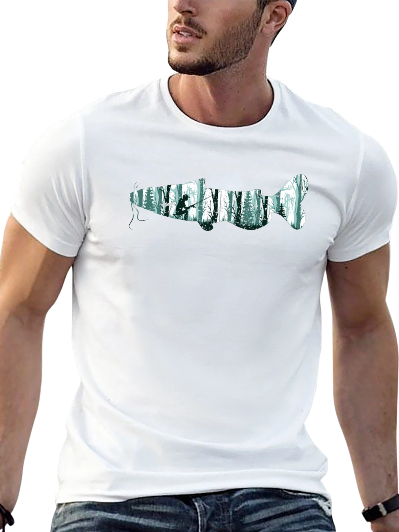 Nature Fish Graphic Tee - Black Cotton Blend