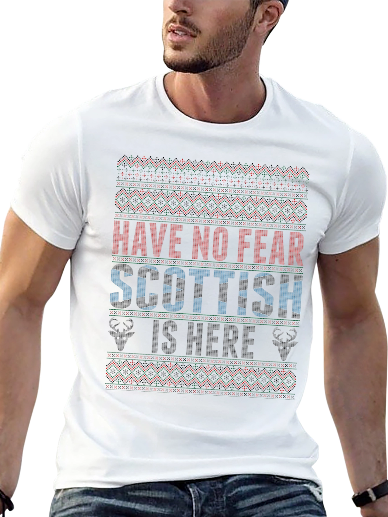 Scottish Is Here Christmas Sweater Style T-Shirt