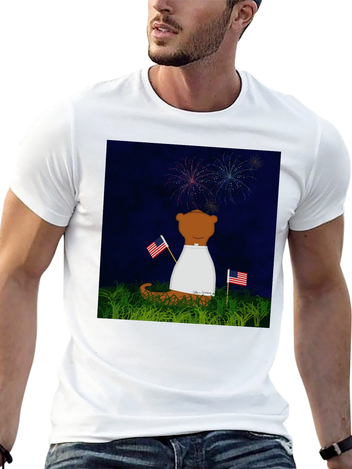 Patriotic Bear T-Shirt - Fireworks & Flags