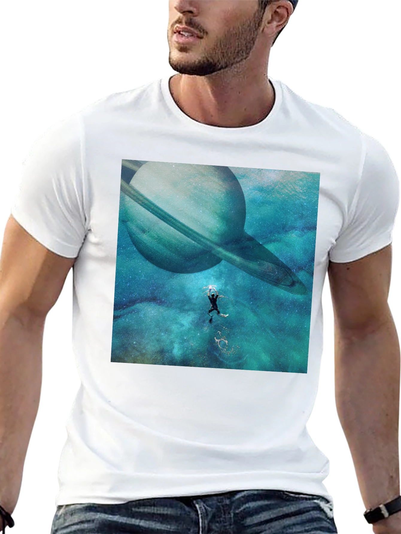 Saturn Space Diver Black Tee - Unique Graphic