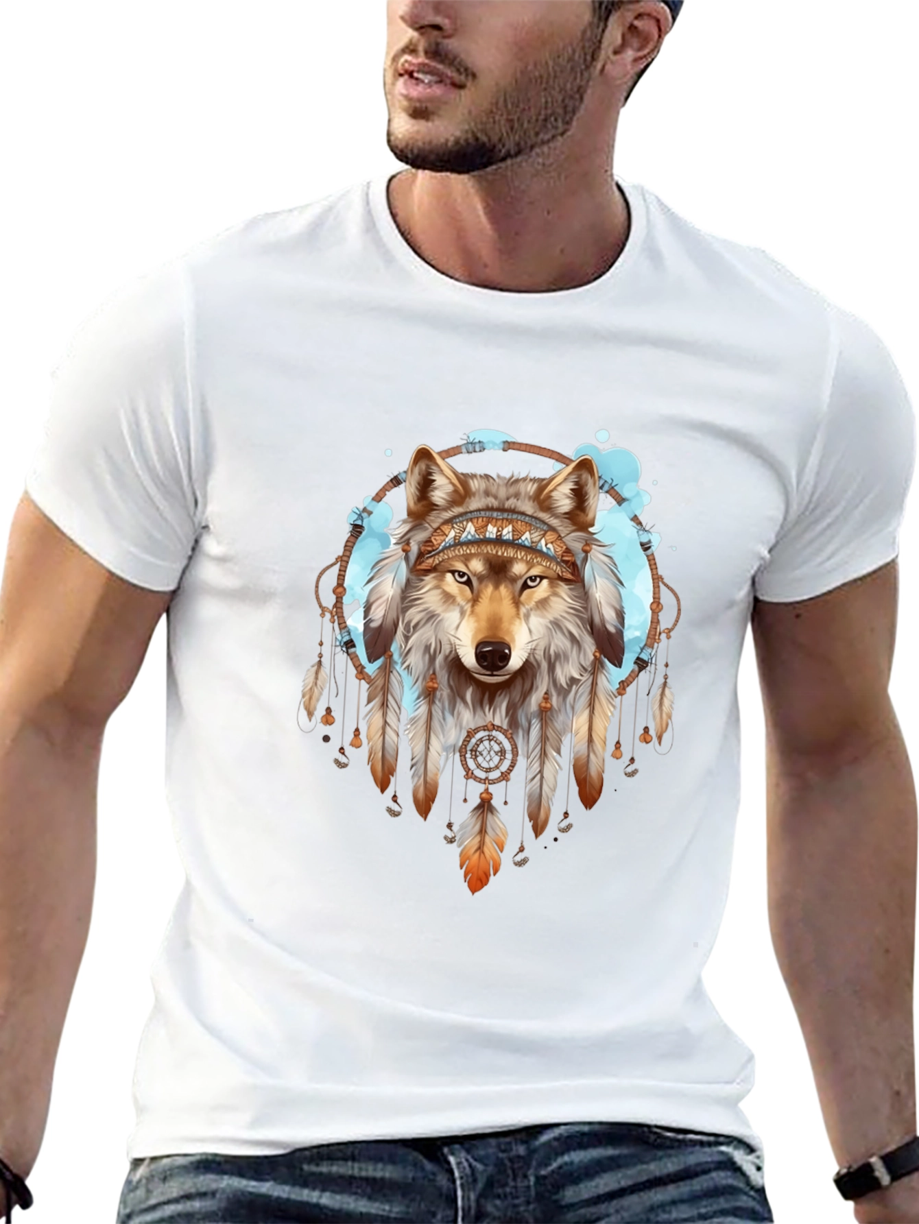 Wolf Dreamcatcher Graphic Tee - Native American Style Shirt