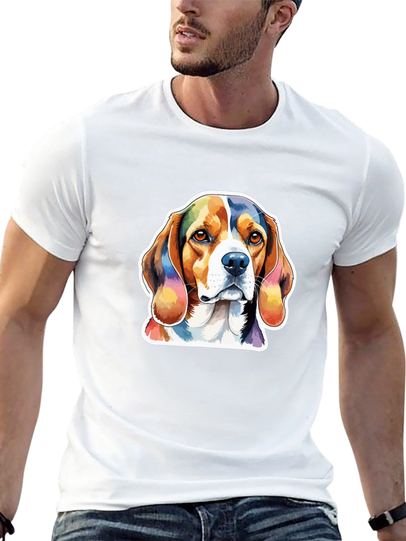 Dog Lover Tee - Rainbow Beagle Graphic