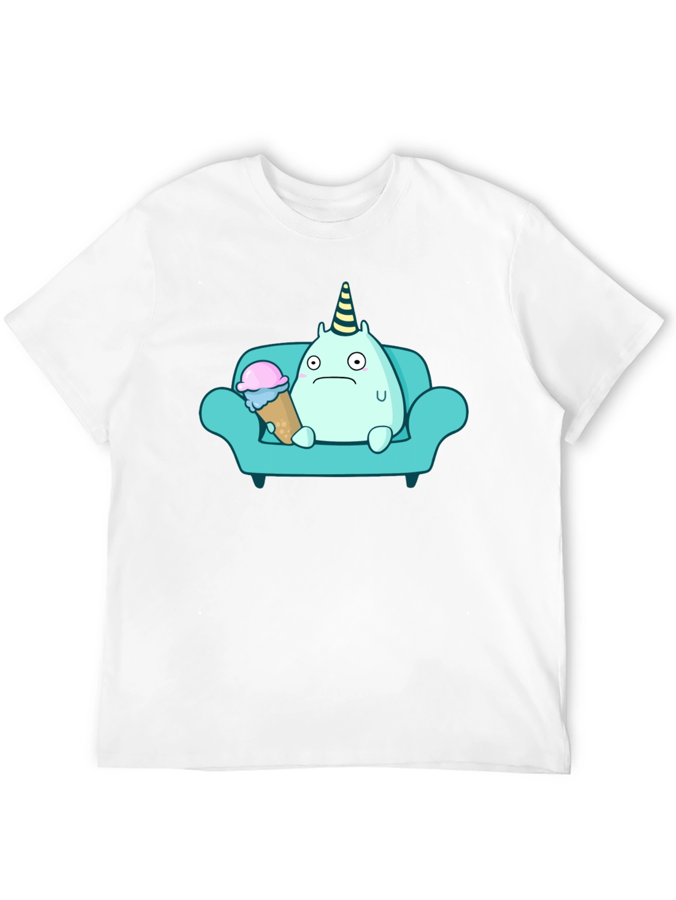 Sad Monster Eating Ice Cream on Couch T-Shirt