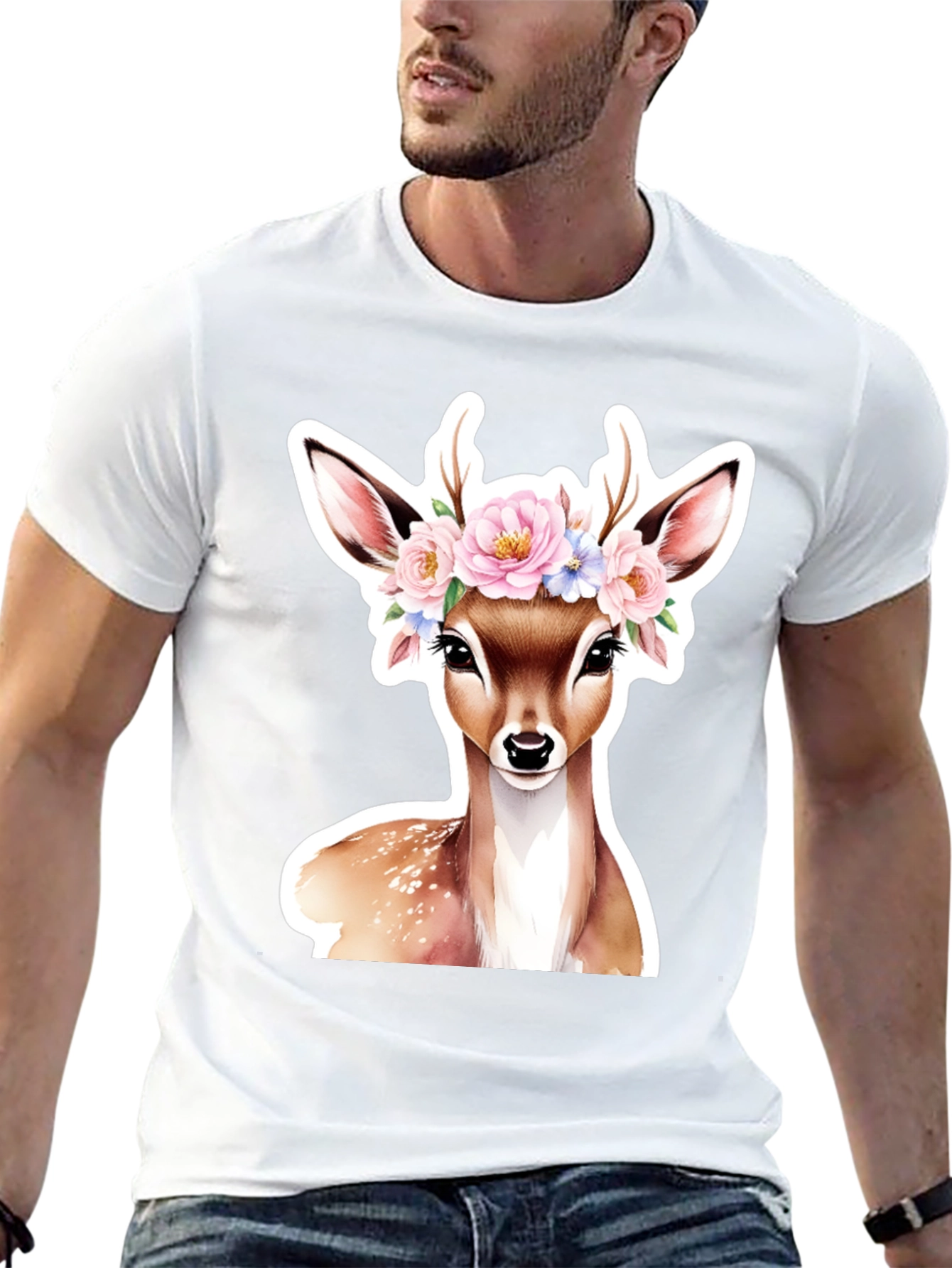 Floral Deer Graphic Tee - Stylish & Unique