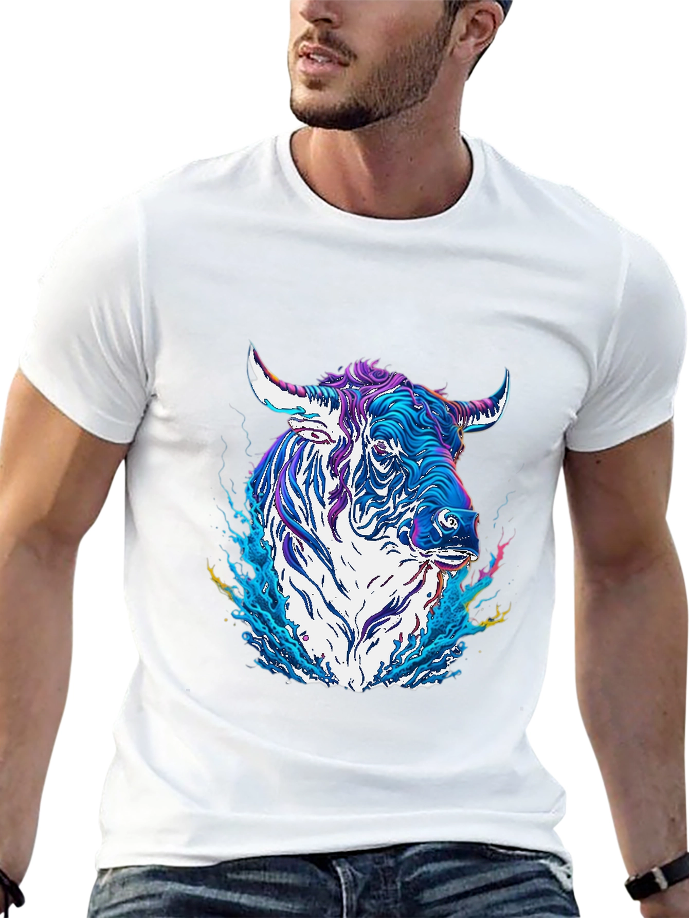 Psychedelic Bull Graphic Tee - Cool Animal T-Shirt
