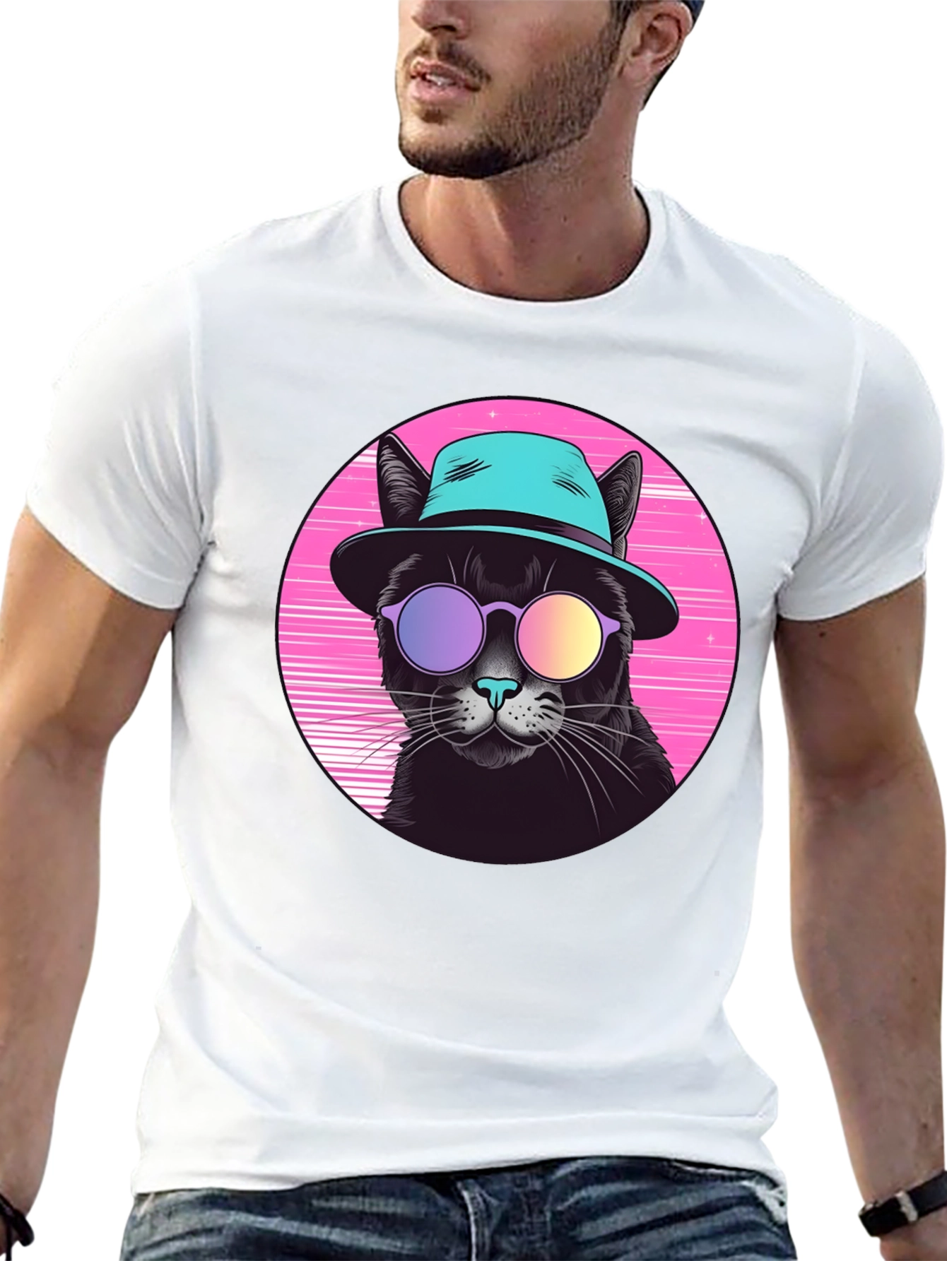 Cool Cat Graphic Tee - Retro Style