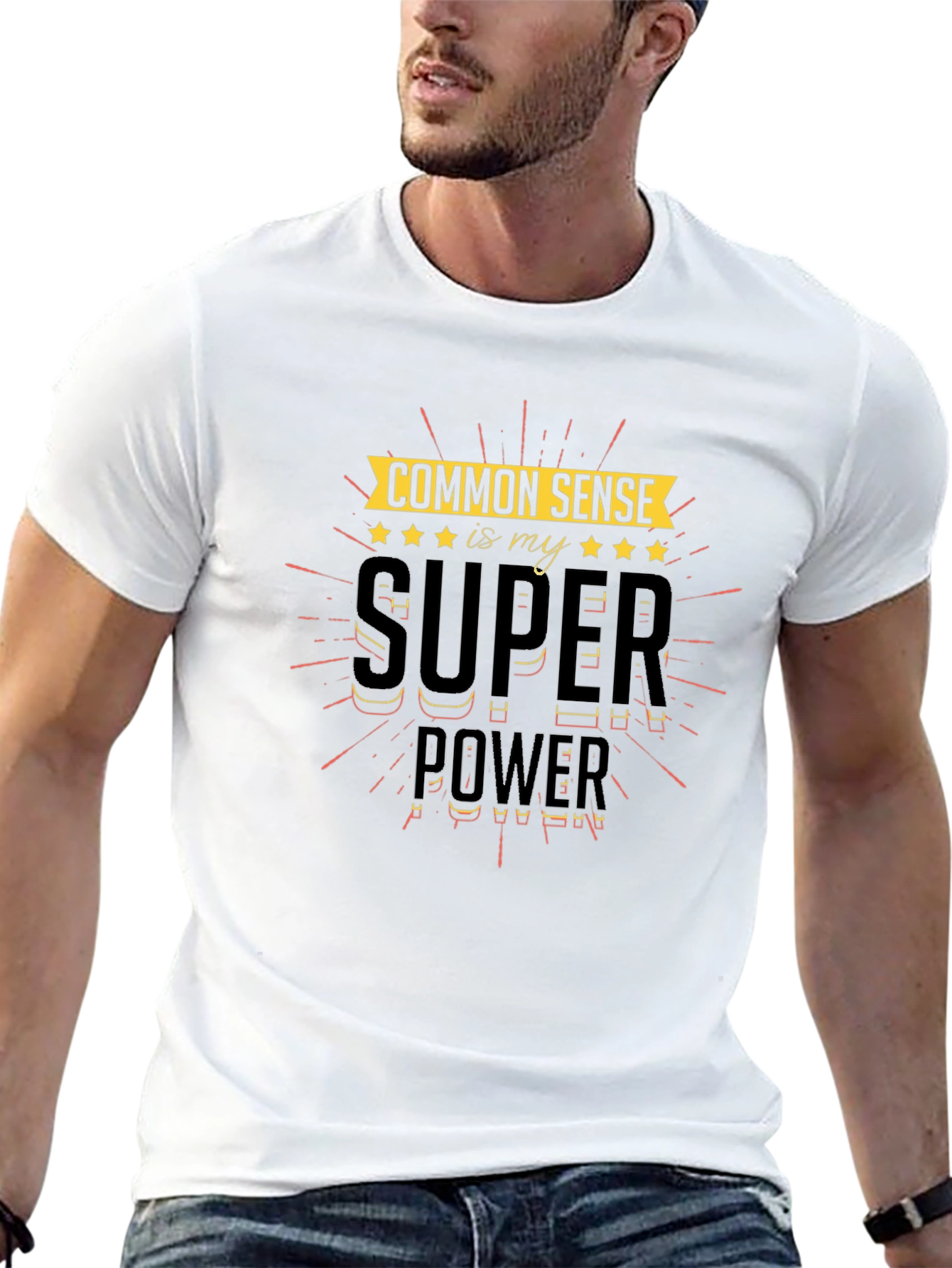 Common Sense Super Power Black Graphic T-Shirt