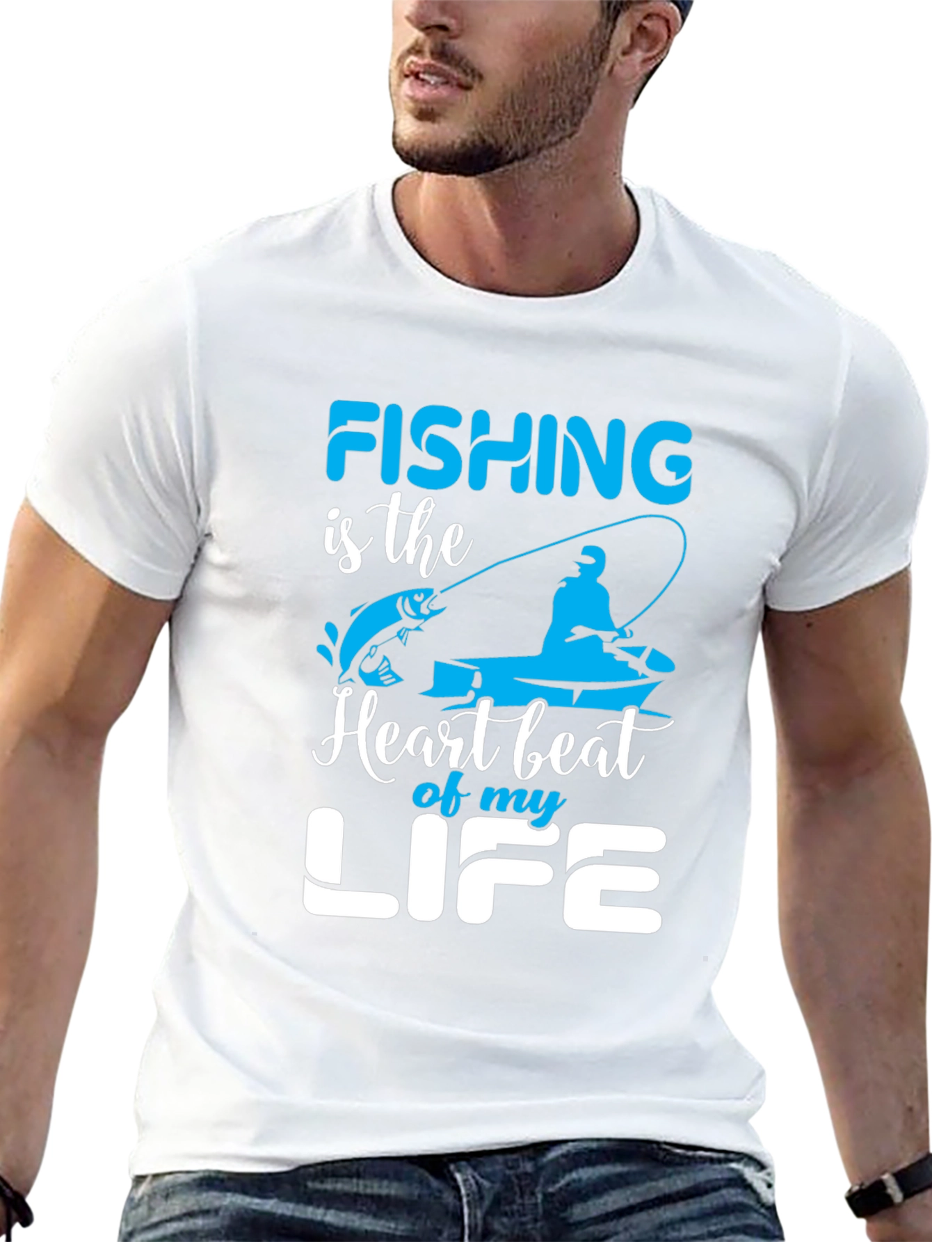 Fishing Heartbeat Life Graphic Black T-Shirt