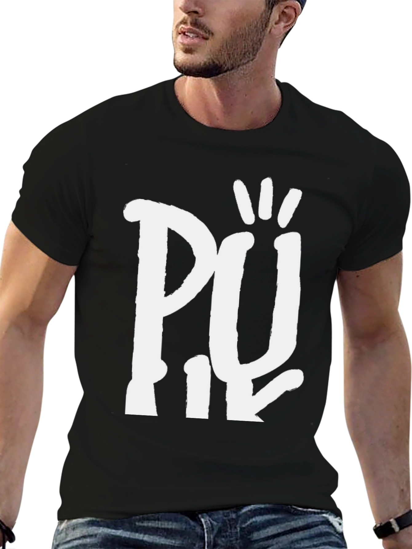 Novelty Graphic Tee - Pii Hand Design Black Shirt