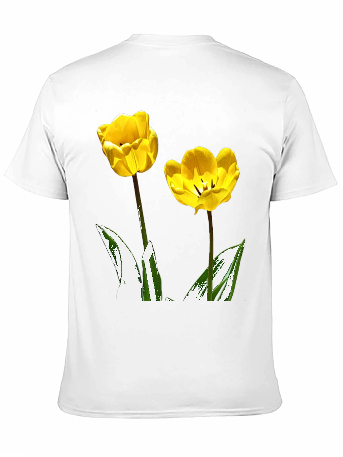 Yellow Tulip Flower Graphic Black T-Shirt