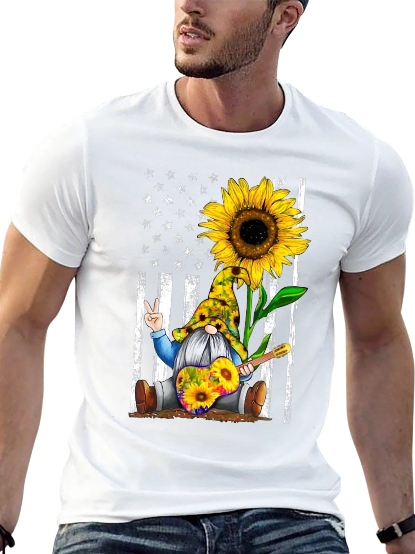 Sunflower Gnome Peace Sign Graphic Tee