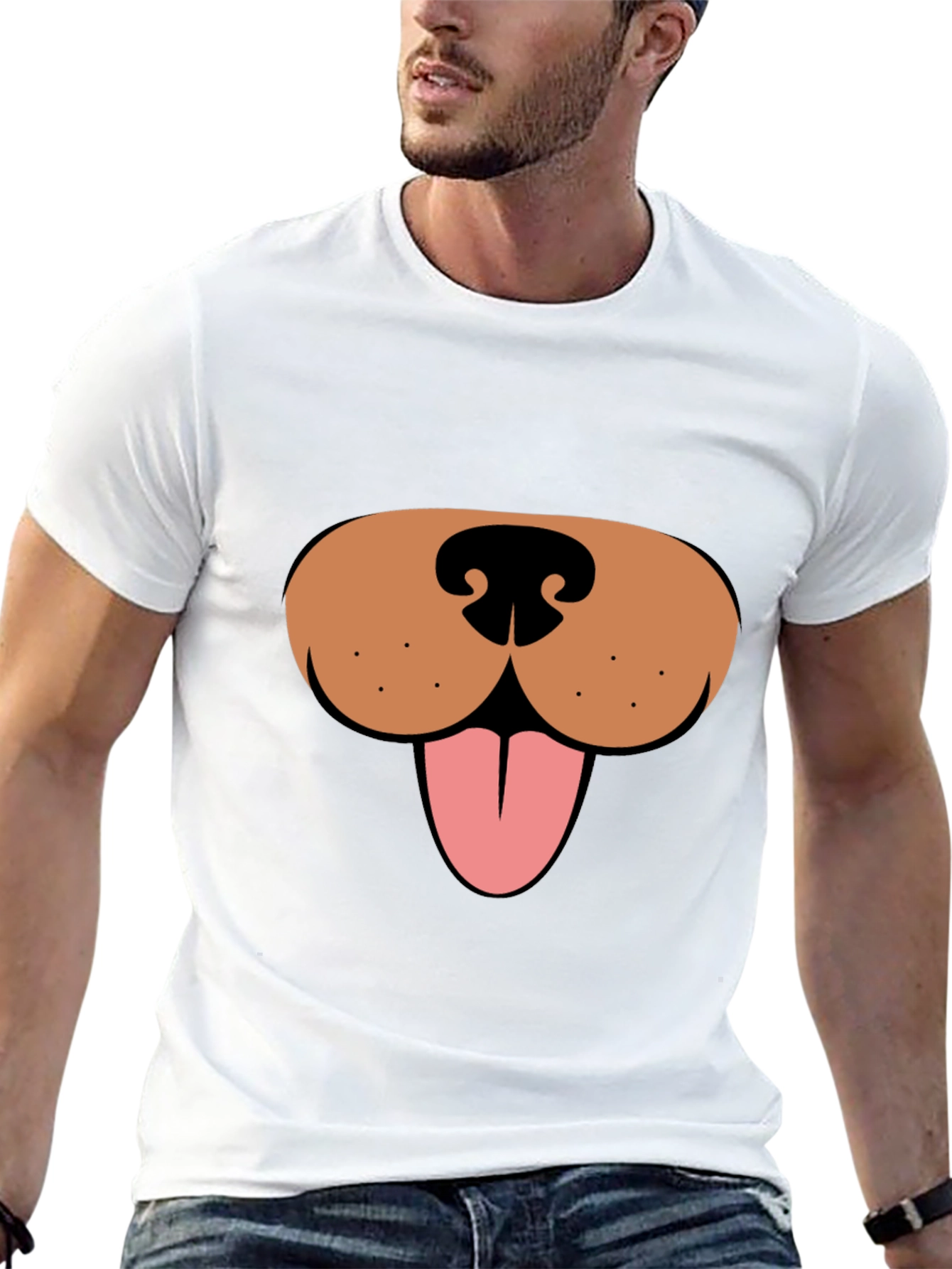 Funny Dog Face Graphic Tee - Black Casual T-Shirt